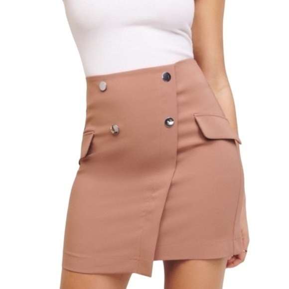 Dynamite Utility Mini Skirt Toupee Pink Salmon Jupe Silver Buttons 2XS - Picture 1 of 6
